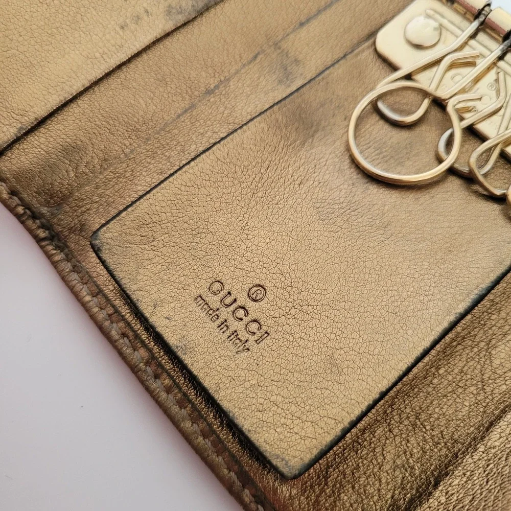 Gucci Guccissima Metallic Gold Leather 6 Ring Key Case Wallet 212098-497927